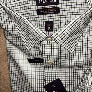 Stafford Men's White and Black Checkered Dress Shirt